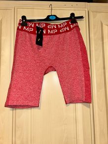My protein double waistband red bicycle shorts