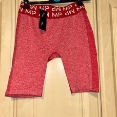 My protein double waistband red bicycle shorts
