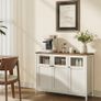 Vintage Sideboard Kitchen Cabinet Storage Cabinet with Glass Doors for Living Room(White) Image 7