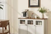 Sideboard Kitchen Cabinet Storage Cabinet with Glass Doors for Living Room Kitchen Dining Room Steel Frame Industrial Style Honey Brown Vintage White