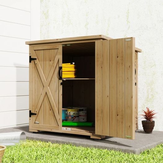 Wooden garden storage cabinet, Double Door, adjustable shelf and bitumen roof, pine wood