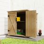 Wooden garden storage cabinet, Double Door, adjustable shelf and bitumen roof, pine wood Image 4