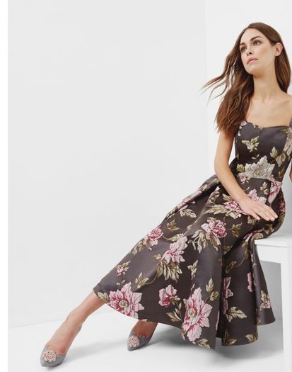 Ted Baker Bernica Floral Jacquard Full Midi Dress Gunmetal!