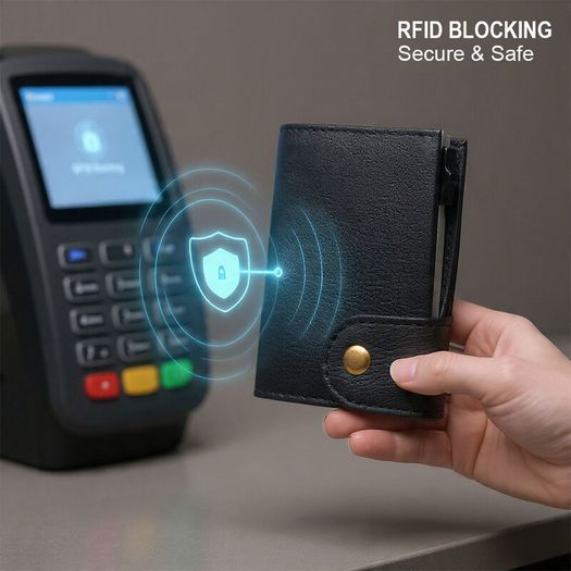 Premium Genuine Leather Smart Card Holder Wallet RFID Blocking Slim Wallet with Pop-Up Card Case