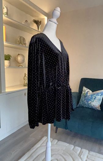 Brand-New Ladies Black & Gold Long Sleeved peplum Faux Wrap Top from Marks & Spencer