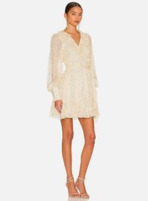 Zimmermann Ruffled metallic fil coupe silk-blend mini wrap dress