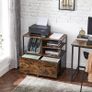 _Office Filing Cabinet with Drawer and Open Compartments for A4 Documents, Letter Format, Printer Stand, Industrial Design, Vintage Brown/Black Image 2