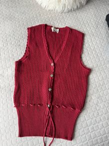 Vintage Cherry Red Knit Vest Top