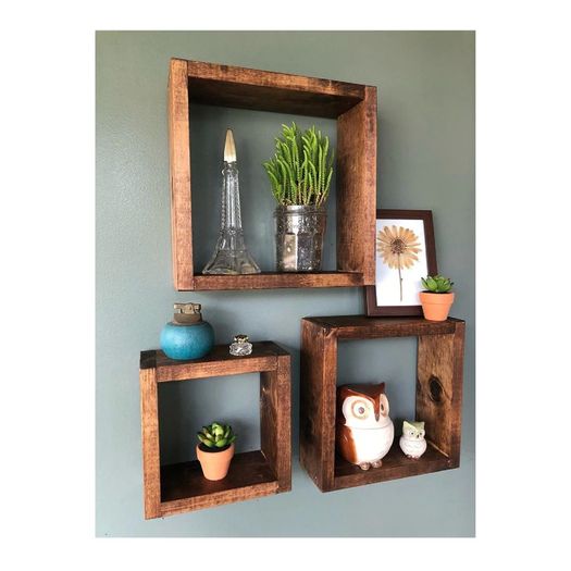 Wooden Decorative Design Square Wall Shelf Bookcase Picture Flowerpot Home Decoration Livingroom Office Bathroom Organizer Box