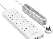 Multi Plug 3m Extension Lead with 1700J Surge Protection, Wall Mountable NTONPOWER 8 Gang Plug Board with 5 USB Slots Switched 13amp Fused UK Extender- White