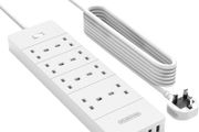Multi Plug 3m Extension Lead with 1700J Surge Protection, Wall Mountable NTONPOWER 8 Gang Plug Board with 5 USB Slots Switched 13amp Fused UK Extender- White