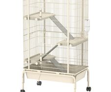 4-Level Rolling Small Animal Cage, Rabbit Cage with 3 Ramps, Water Bottle, Food Dish, 15cm Deep Tray, Beige