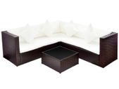 4 Piece Garden Lounge Set with Cushions Poly Rattan Brown