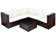 4 Piece Garden Lounge Set with Cushions Poly Rattan Brown
