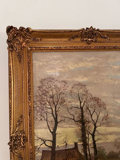 Large French oil painting in antique frame