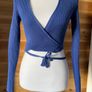 Cardigan cropped top wrap around women size 10 blue Sisley Image 3