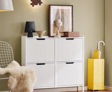 Slim Shoe Cabinet with 4 Doors Black or White 100 x 91 x 19 cm