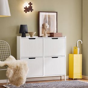 Slim Shoe Cabinet with 4 Doors Black or White 100 x 91 x 19 cm