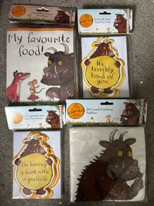 Party bags, invitations, napkins and thank you cards for a gruffalo birthday party