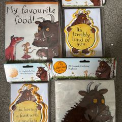 Party bags, invitations, napkins and thank you cards for a gruffalo birthday party