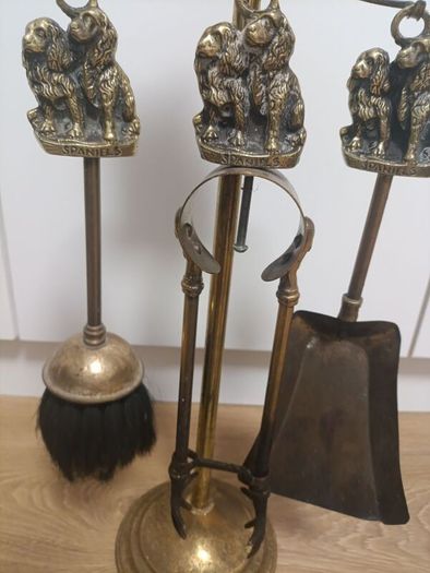 Vintage Cocker Spaniel Dog Brass Fireplace Tools Set