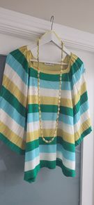 GALLLERY lime stripe bat-wing knit Sz M (Fit 12-16UK)
