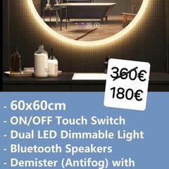 LED Bathroom Mirror Defogger Demister Bluetooth Round 60cm Dual LED