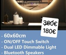 LED Bathroom Mirror Bluetooth Antifog Dual LED Round 60cm Bright Makeup Light
