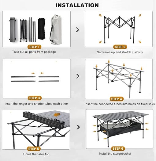 Camping Table, Alloy Steel Roll-up Picnic Table with Large Storage and Carrying Bag for Outdoor Picnic, Camping, BBQ, Party, Backyard, Beach (table/95x55x60cm)