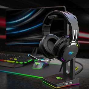 Havit RGB Headset Stand with 3.5mm AUX and 2 USB Ports Headphone Holder for Gamers Gaming PC Accessories Desk Black and White