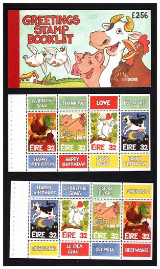 1997 Ireland Greetings Commemorative Stamp Booklet Mint Never Hinged (MNH). Hibernian HB57.  Images of Panes shown
