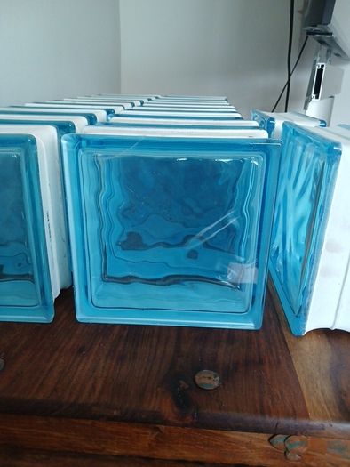 28 Clear And 20 Blue Glass Blocks - New/Unused