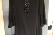 Wallis ladies black satin embellished shift dress size 10