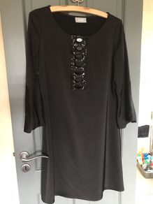 Wallis ladies black satin embellished shift dress size 10