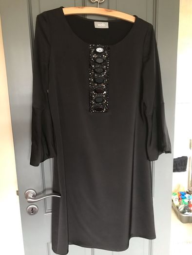 Wallis ladies black satin embellished shift dress size 10