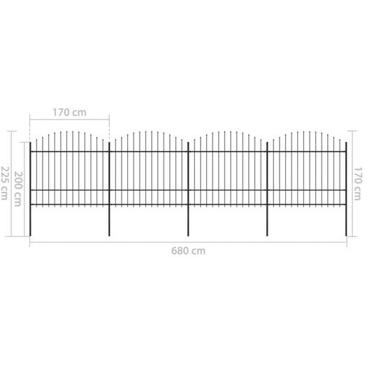 Garden Fence with Spear Top Steel (1.5-1.75)x6.8 m Black