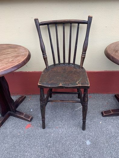 Sturdy Old Irish Country Chairs and two Vintage Round Tables suitable for cottage/pub