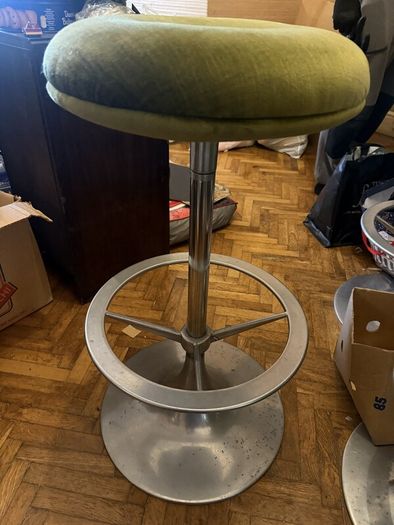 Vintage 1970s Home Bar Set, Curved Green Velvet Bar, Mirrored Back Bar and 3 Stools