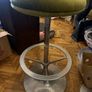 Vintage 1970s Home Bar Set, Curved Green Velvet Bar, Mirrored Back Bar and 3 Stools Image 5