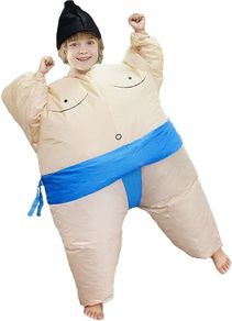 Inflatable Sumo Wrestler Costume Suit for Kid Blow up Party Fat Suit Funny Halloween Costume Kids Cosplay Fancy Dress Outfit under 110cm (FREE SHIPPING)