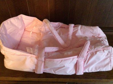 Dolls pink gingham Carry cot