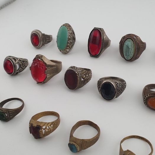Heritage Antique Brass Jewellery Collection of 15 Mixed Rings