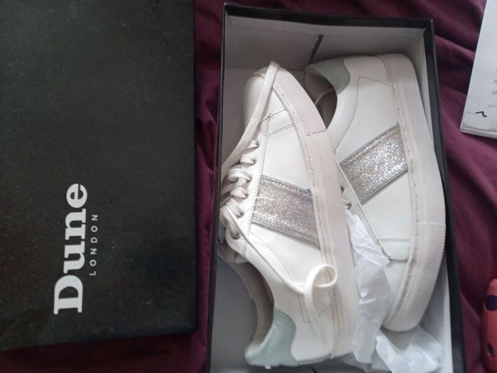 Dune Eliss white leather mix side stripe sport, size 37