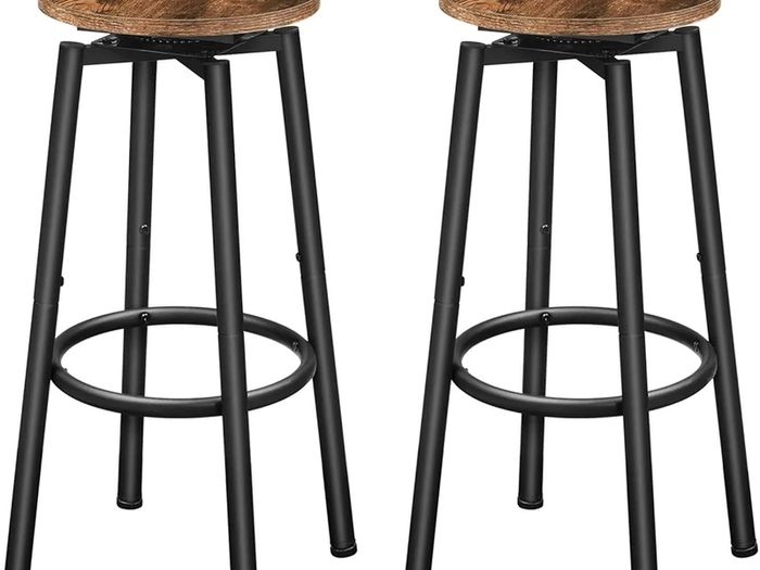 360 Swivel Bar Stools Set of 2, Round Kitchen Breakfast Stools, Bar Chairs with Footrest, for Kitchen Islands, Cafe, Counter, Rustic Brown and Black