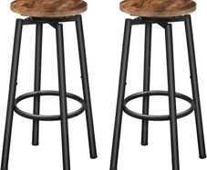 360 Swivel Bar Stools Set of 2, Round Kitchen Breakfast Stools, Bar Chairs with Footrest, for Kitchen Islands, Cafe, Counter, Rustic Brown and Black