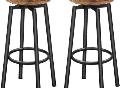 360 Swivel Bar Stools Set of 2, Round Kitchen Breakfast Stools, Bar Chairs with Footrest, for Kitchen Islands, Cafe, Counter, Rustic Brown and Black