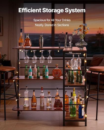 Home Bar Unit, L-Shaped Wine Bar Cabinet Table 3-Tier with Storage Shelves