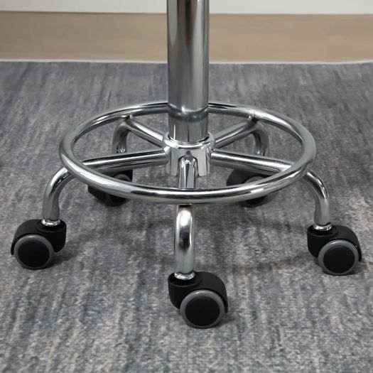 Set of 2 360 swivel rolling stools, seat adjustable 47-62H cm, chrome steel black synthetic upholstery