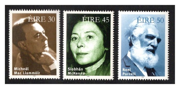 1999 Ireland Famous Irish Actors Michal MacLiamnoir, Siobhan McKenna & Noel Purcell Commemorative Stamps Mint Never Hinged (MNH)