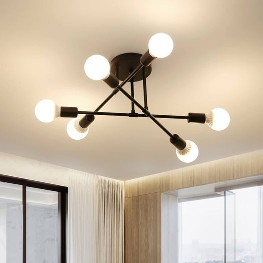 NEW SALE | Chandelier Light, 6 Lights Industrial Semi Flush Mount Ceiling Lamp, Vintage Chandelier Lighting for Living Room Bedroom Kitchen Dining Room Hallway E27